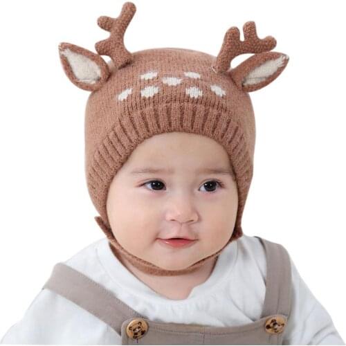 1pc Cute Cartoon Christmas Baby Hat Windproof Warm Reindeer Decor Beanie Hat Earflap Hats Clothing Accessories