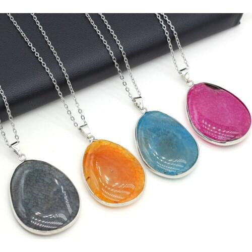 Natural Semi-precious Stone Agate Water Droplets Shape Pendant 28x42-30x45mm 40+5cm for Jewelry Making Necklaces Gift for Women