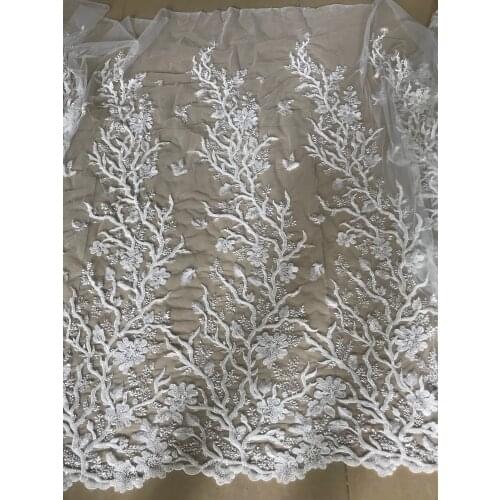 Wholesale embroidered lace with beads 5yard/lot ZH-9735 tulle Lace Fabric