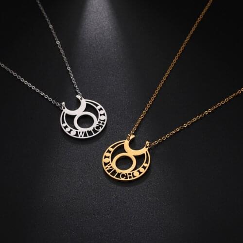 Cazador Hollow Witch Moon Pendant Necklace Halloween Magic Witchcraft Stainless Steel Necklace For Women Jewelry Wholesale 2021