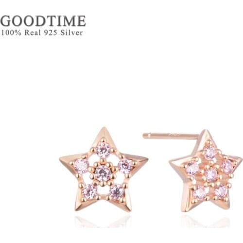Luxury Star Earring For Women Real 100% 925 Sterling Silver Rhinestone Rose Gold Color Earring Jewelry For Lady Girl Party