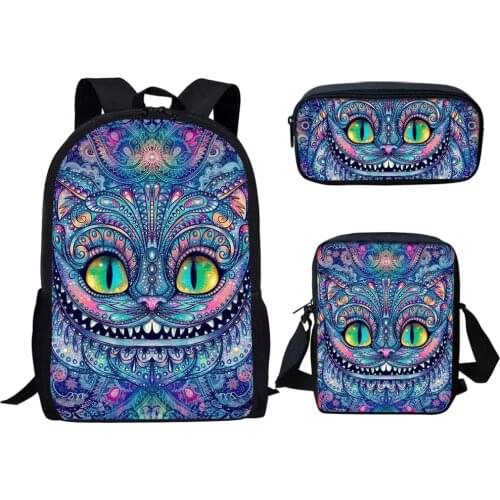 New Style Middle School Backpack for Boys Girls Art Mischievous Smile Cat 3D Printing Large Capacity Student Bag Set Book Bags