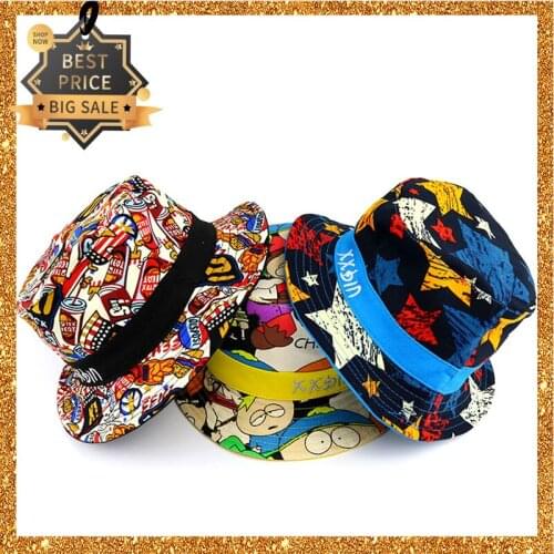 Fashion Sun Hat Foldable Fisherman Cap Winter Kid Boy Girl Beanie Bucket Hat Autumn Cartoon print Casquette HipHop Round Shield