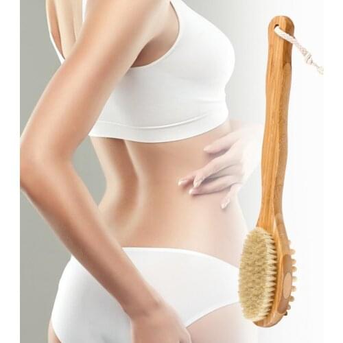 Body Cleaning Brush Double Sided Lymphatic Massage Boar Bristles Handheld Wooden Body Cleaning Brush for Beauty
