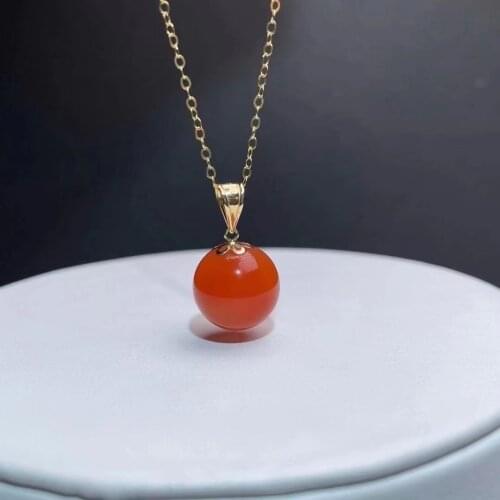 Shilovem 18K yellow Gold real Natural south Red agate pendants no necklace fine plant Jewelry gift plant mymz10.511666nh