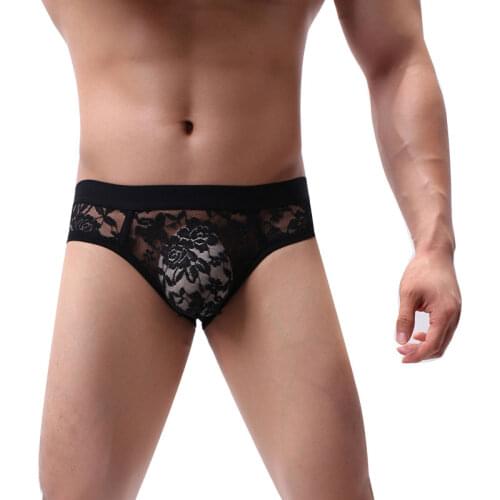 Men Briefs Lace Male Underwear Briefs Lace Sexy Men Lingerie Men Comfortable Floral Print Underpants Transparent Underwear Man