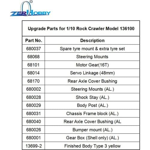 HSP RC CAR SPARE PARTS ACCESSORIES REPLACEMENT PARTS FOR HSP 1/10 ROCK CRAWLER MODEL 136100