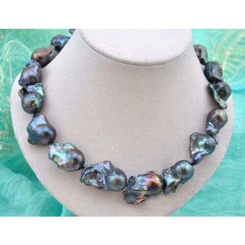 18inch 33mm baroque black keshi reborn pearl necklace