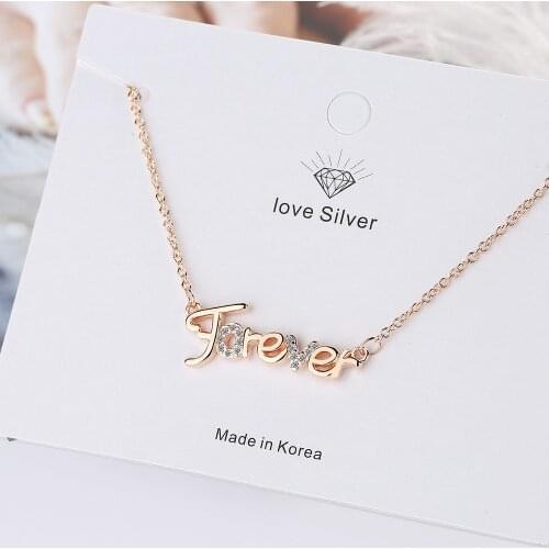 New 925 Sterling Silver Shining Zircon Letter Pendant Necklace for Women Simple Temperament Clavicle Chain