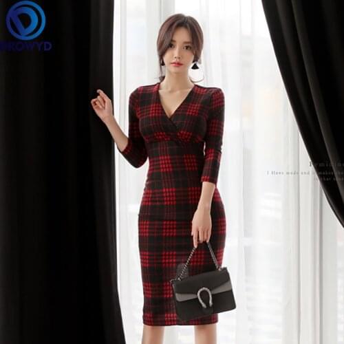 Red Plaid Dress Women Summer New Bodycon Dress V-neck Robe Femme Slim Chic Elegant Dresses Black Sexy S-XL 2021 New Vestidos
