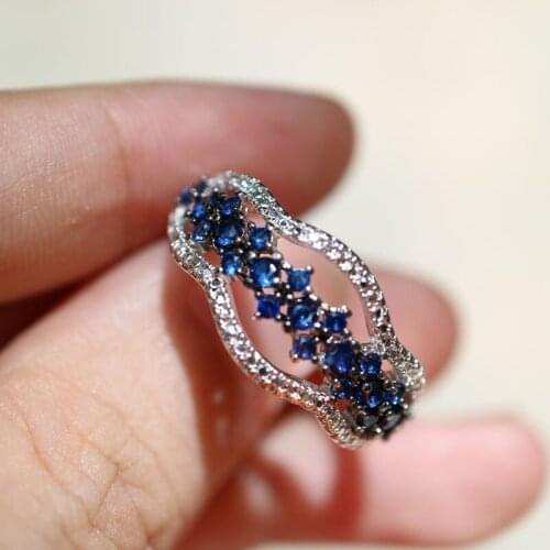 Fashion vintage blue Crystal Rings for women New trendy retro Rhinestone stone Ring classic copper Rings female engagment gift