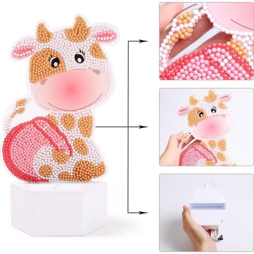 ZOOYA DIY Diamond Painting Led Light Lamp Special Shaped CartoonCow Diamond Mosaic Cross Stitch Embroidery Diamond Art Home Gift