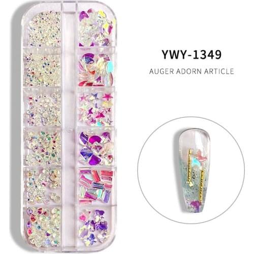 1 Box DIY Nail Art All Color Flat Bottom Mixed Shape 3D Decoration In 6cell pot Crystal Nail Art Rhinestone Gold Silver Clear