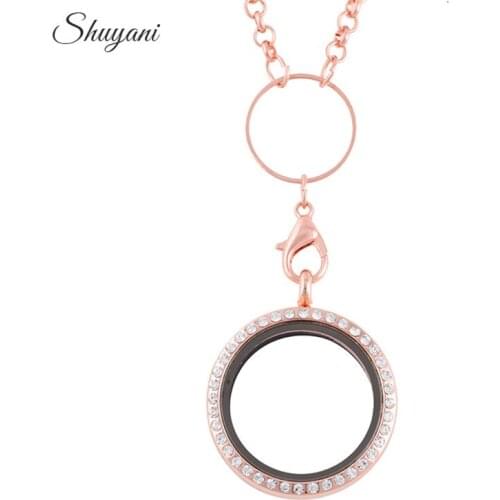 5Pcs 30mm Round Crystal Women Locket Necklaces & Pendants Floating Magnetic Glass Locket With Chain