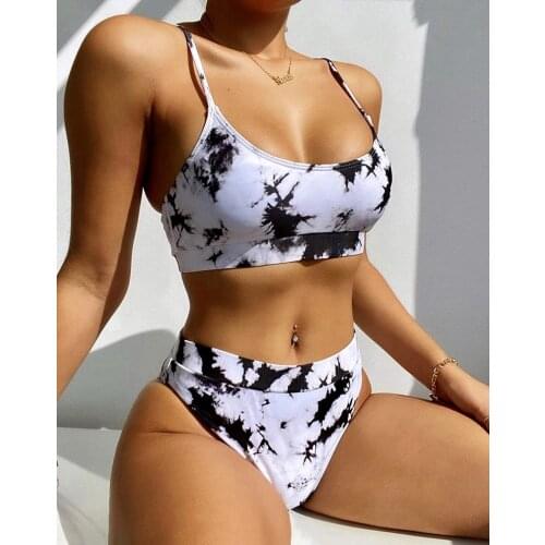 2021 Tie Dye Mid Waist Bikini Women Swimwear Female Swimsuit Two-pieces Bikini set Leopard Bather Push Up Bathing Suit Swim Lady