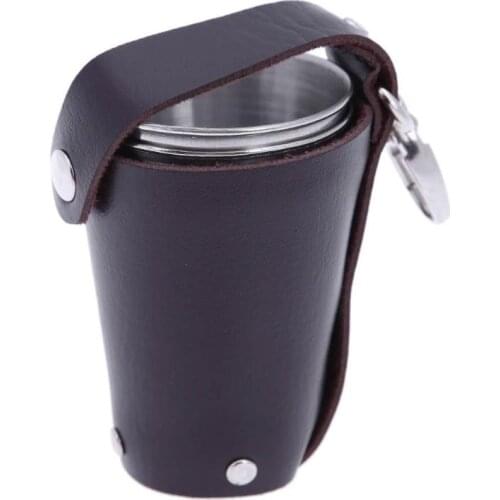 4pcs/set Stainless Steel Wine GlassTravel Outdoor Shots Set Mini Glasses Drinking Cups Wine Beer Whiskey Mug + Leather Key Chain