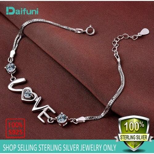 925 Sterling Silver Purple White Crystal Chain Link Bracelet Women Jewelry LOVE Letter Heart Bracelets Valentines Days Gift