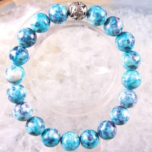 Bracelet 6 8 10 12 MM Natural Stone Gem Round Beads Stretch Blue Jaspers Bangle Charm Strand Fashion Jewelry 8"