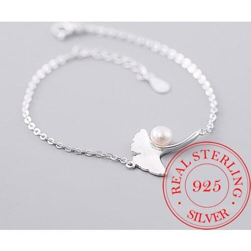 925 Sterling Silver Pearl Charm Bracelet For Women Leaves Bracelets & Bangles For Girls Wedding Gift Pulseira Feminina