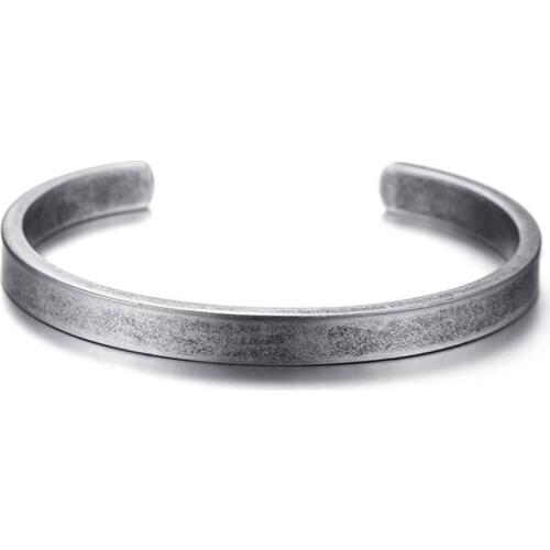 JHSL Vintage Retro Unisex Women Men Bracelets Bangles C Shape Gray Stainless Steel Fashion Jewelry New Arrival 2019