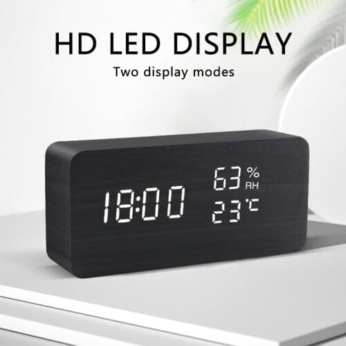 1pc Alarm Clock LED Wooden Watch Table USB Powered Electronic Desktop Clocks Voice Control Digital Wood Despertador