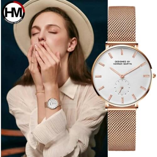 Hannah Martin New Watch Women Luxury Fashion Stainless Steel Mesh Belt Watches Simple Ladies' Small Dial Quartz Clock Wristwatch