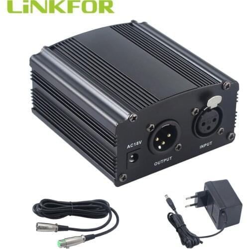LiNKFOR 48V Phantom Power Supply with Adapter 3 Pin Microphone Cable for Any Condenser Microphone Music Recording Equipment