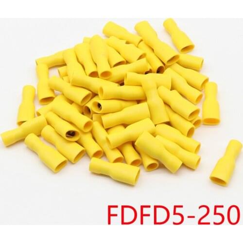FDFD5-250 FDFD5.5-250 Female Insulated Electrical Crimp Terminal Connectors Cable Wire Connector 100PCS/Pack AWG 12-10 FDFD