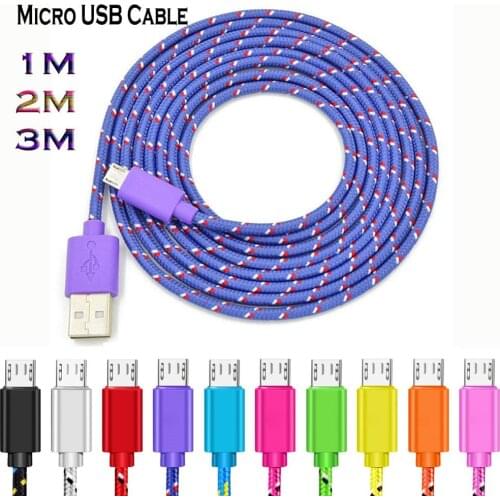 Micro USB Cable 1m 2m 3m Nylon Braided Fast Charge Cable For Samsung Huawei Xiaomi Android Mobile Phone USB Charger Cord Random