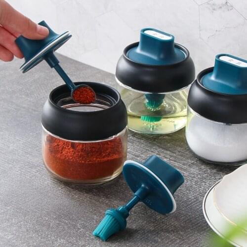 Kitchen Reuseable Empty Glass Seasoning Jar For Spice Oil Bottle With Lid Spoon Label For Sugar Honey Salt Condiment Container