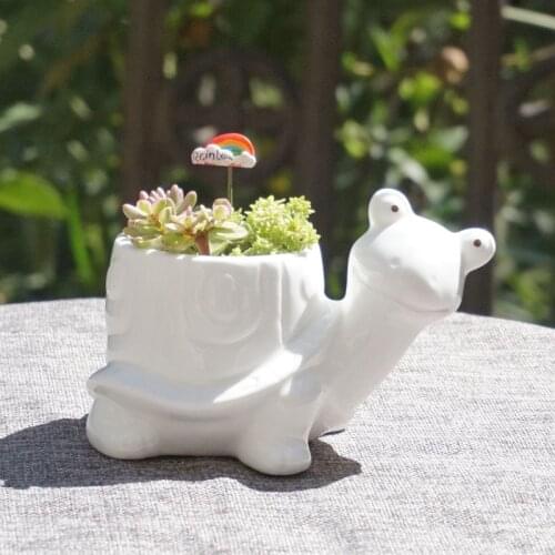 Small Animal Ceramic Flowerpot Super White Porcelain Elephant Snail Tortoise Garden Mini Pot Planter Ceramic Pot Desktop Decro