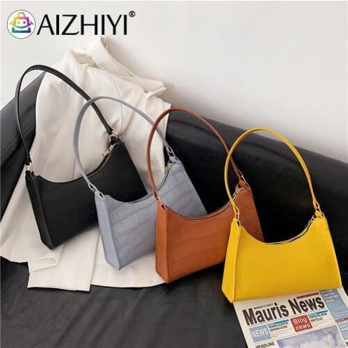 Fashion Women Alligator Pattern PU Leather Pure Color Shoulder Underarm Hobos Bag Vintage Ladies Zipper Top-handle Handbag