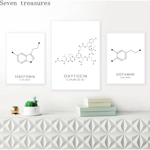 Molecule Serotonin Wall Art Canvas Poster Print Oxytocin & Dopamine Painting Molecular Science Decor Structure Picture Chemistry