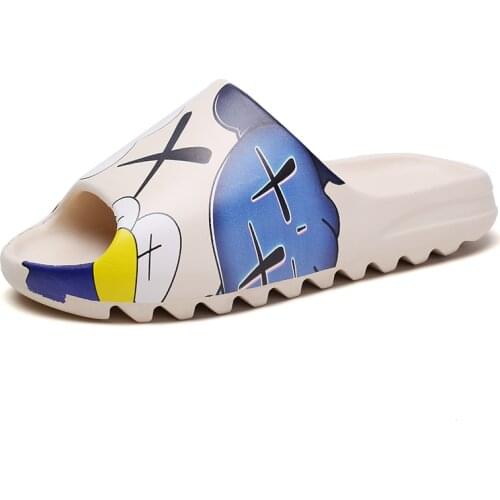 Mens Summer Slipper Breathable Cool Beach Sandal Flip-flops Fish Mouth Slipper Mens and Womens Slipper Light Graffiti Large S