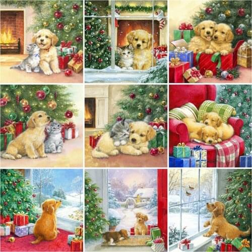 MomoArt Diamond Painting Cat Full Drill Square Diamond Embroidery Dog Animal Needlework Beaded Mosaic DIY Christmas Home Decor