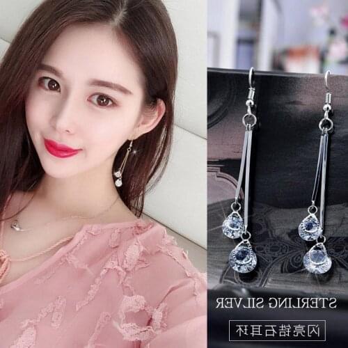 New Fashion Long Temperament Ear Hook Tiny Zircon Crystal Stud Earrings For Women Wedding Jewelry Boucle Mujer Brincos Summer