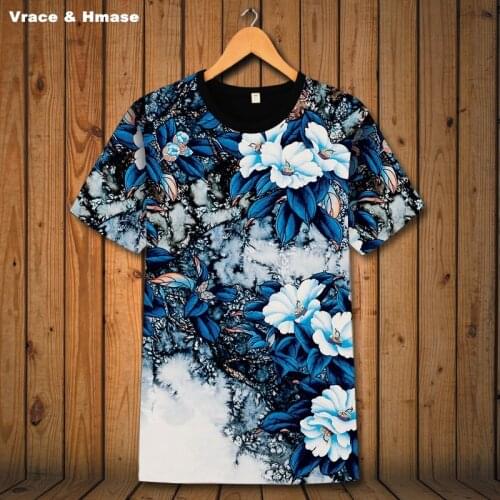 Chinese style creative 3D flower pattern boutique short sleeve t-shirt Summer 2018 New fashion casual quality t shirt men S-6XL