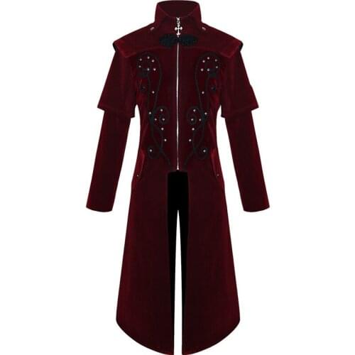 Halloween Medieval Jacket Coat Cosplay Costumes Red Gothic Long Embroidery Steampunk Tuxedo Suit Mens Trench Red Vintage Coat