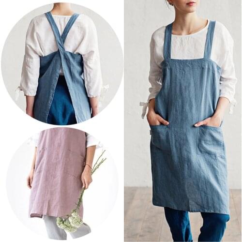 Cross Back Linen Apron Japanese Apron Linen Cross Over Apron No Ties Linen Pinafore For Woman Florist Working Clothes #PY