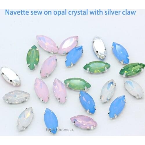All-size Navette Opal Flatback faceted crystal glass stone sew on claw rhinestones Silver base Button shoes,clothing accessories