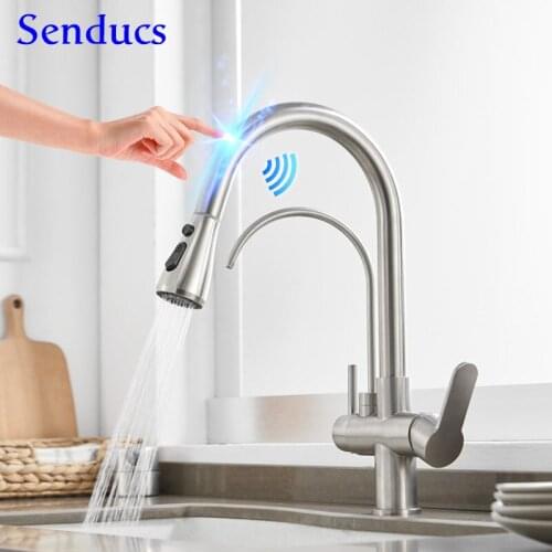 Touch Kitchen Faucets Brass Drinking Filtered Water Kitchen Faucet Brushed Nickel Pull Out Spray Smart Touch Kitchen Sink Faucet