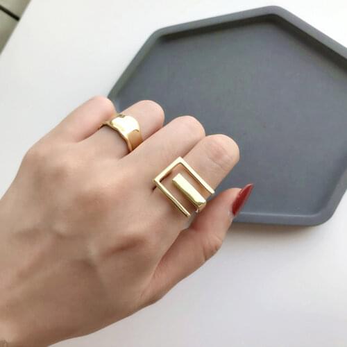 925 Sterling Silver Fashion Gold Wide Surface Adjustable Ring for Women Jewelry Accessories Wholesale Gifts S-R855