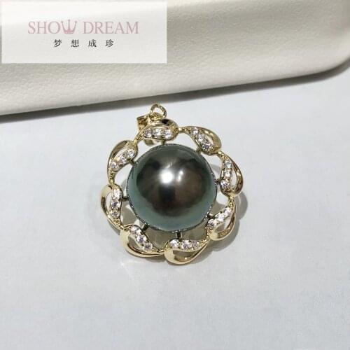 SHOWDREAM S925 Tahiti Black Pearl Pendant Seawater Pearl Silver Pendant 10-11mm Drop Extremely Strong Light and Small Defect