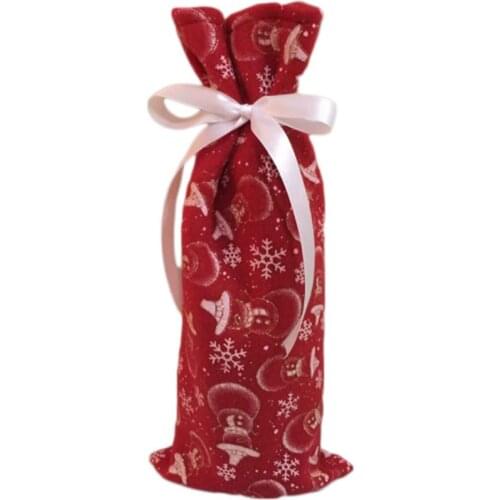 Snowman Red Wine Bottle Cover Bags Cute Christmas Bottles Cover with Bow Gift Holders Dinner Home Party Table Decoration