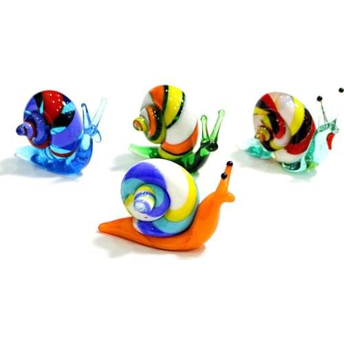 Lampwork Murano Glass Snail Miniature Figurines Colorful Art Cute Animal Collection Home Decor Statuette New Year Gift For Kids