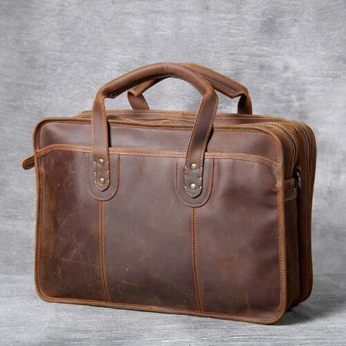 Genuine Leather Oxhide Top Layer Cow Leather Laptop Bag Business Handbags Cowhide Men Crossbody Bag Travel Suitcase Luggage