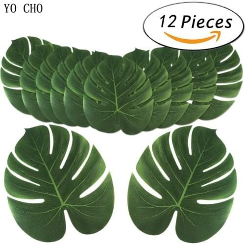 YO CHO 12PCS/Lot Artificial Tropical Turtle leaf Hawaii Party Artificial Leaves Beach Theme Wedding Decoration DIY Party Decor