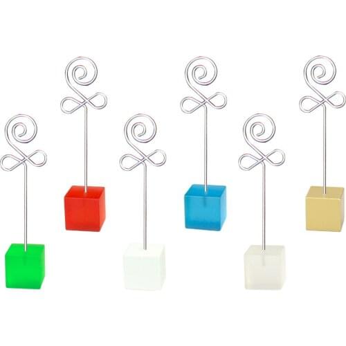Lot 10pcs Cube Base Buds Wire Photo Clip,Color Resin Stand Memo Holder,Wedding Favor Party Deco,Customized Promotion Gift