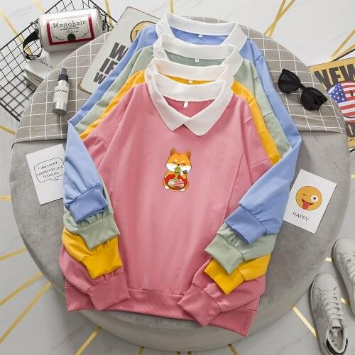 Cute Shiba Sweatshirt Japan Harajuku Hoodies Plus Size Streetwear Oversized Sweatshirt Long Sleeve Pocket Ladies Tracksuit Women