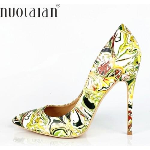 2019 Brand fashion Women Shoes Graffiti Colorful Woman Shoes Sexy Stilettos High Heels 12cm/10cm/8cm Pointed Toe Women Pumps